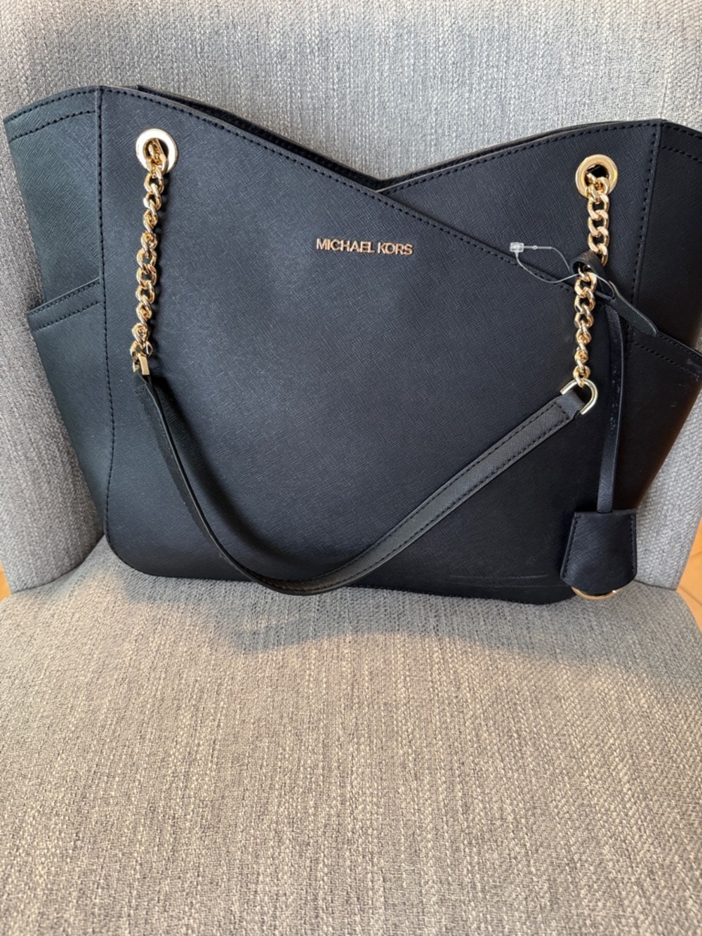 Michael Kors Black Saffiano Chain-Detail Tote